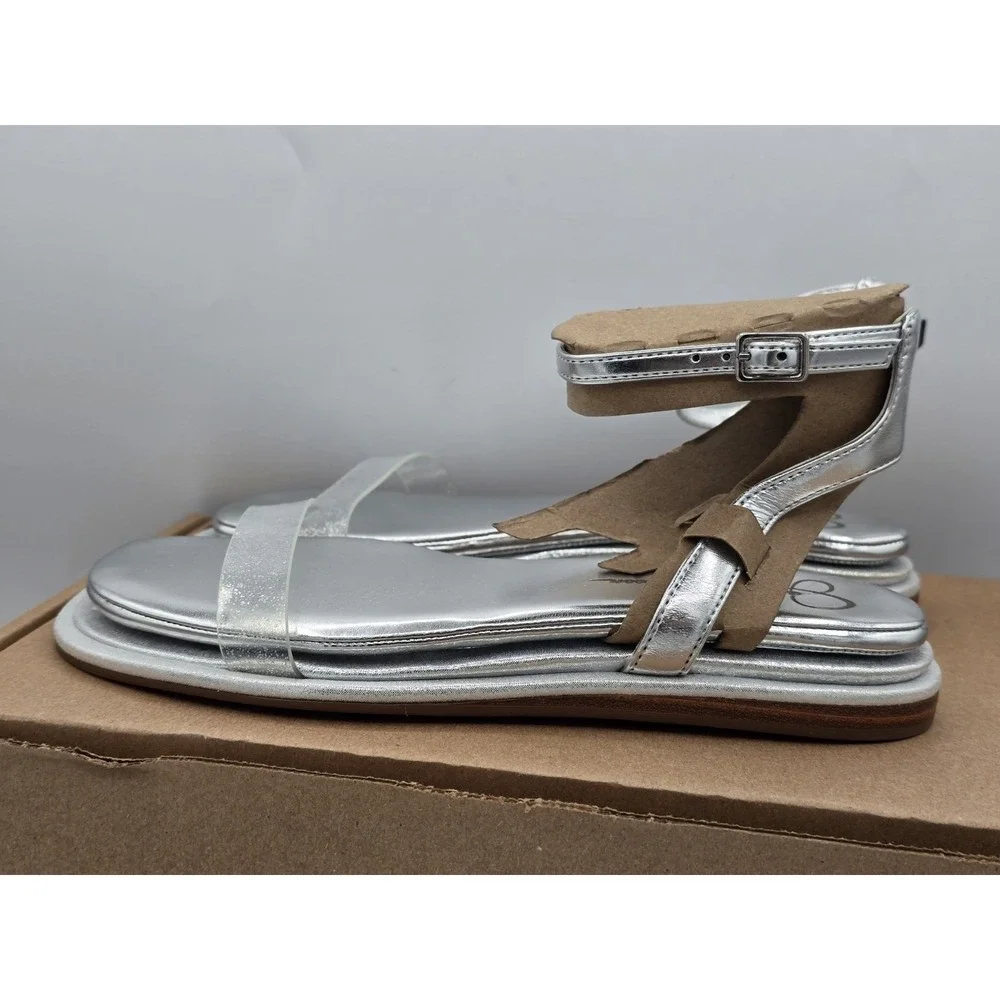 NEW Jessica Simpson Betania Ankle Strap Flat Sandals - Color Silver - Size 6.5M - Picture 4 of 12